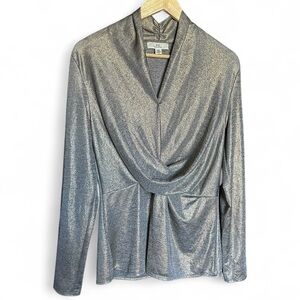 Halston Metallic Long Sleeve Blouse Size Medium